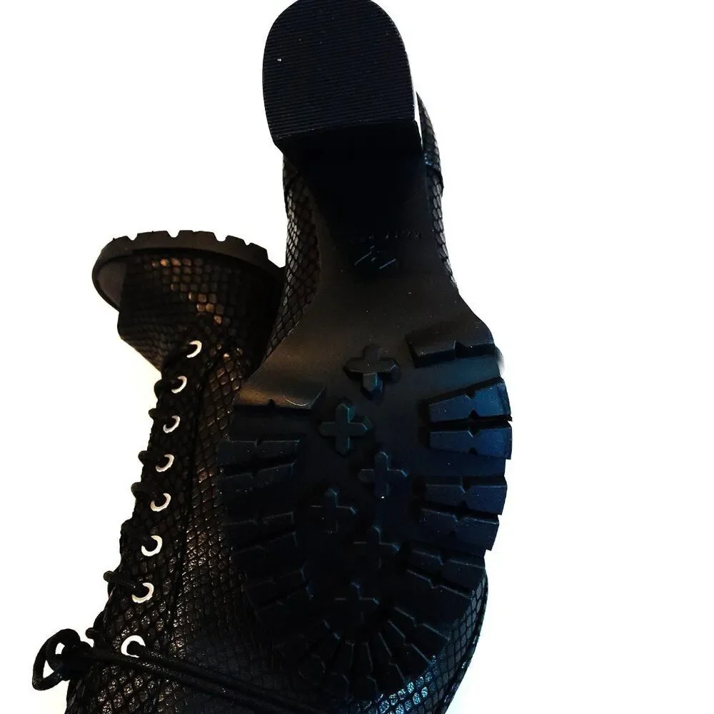 Katy Perry the Monica-Snake Emboss Open Toe Black Ankle Boot Size 5.5M